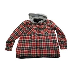 CACTUS‎ Flannel Quilted Lined Hooded Shirt Jacket Red Black Plaid Mens L